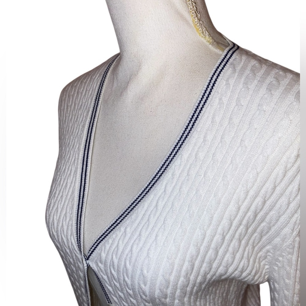 LAUREN RALPH LAUREN Cable Knit Cardigan-Vintage-Green Label-White/Black Size Med - Picture 5 of 9